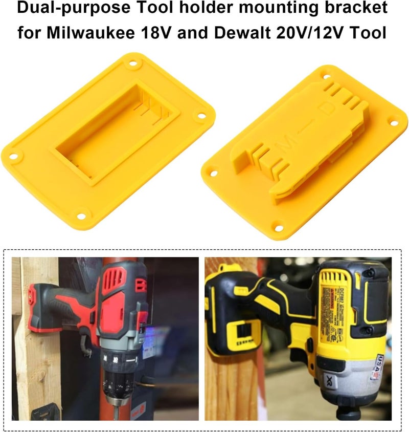 KETTKEL 12packs Tool Holder for Milwaukee M18 & Dewalt 20v ,Wall Mount Drill Holder with 48 Screws (Yellow) - Image 2